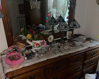 Nine drawer long dresser with matching mirror $50