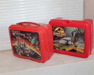 Transformers and Jurassic Park original 90's lunchboxes - thermos inside each