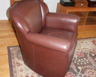 Close up of One of the Stickley Leather Swivel Chairs