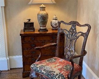 pair ornately carved armchairs 
