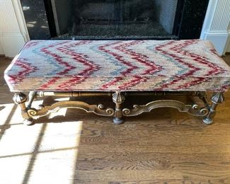 upholstered bench with gilded legs/frame