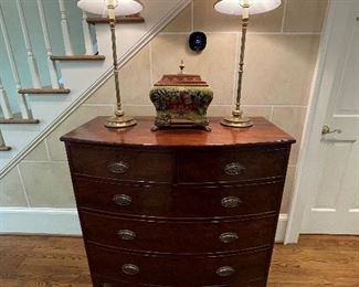 antique English mahogany bow front chest