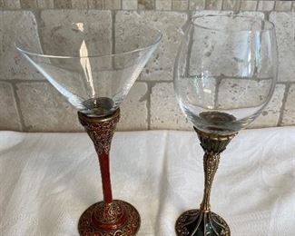 Edgar Berebi limited edition jeweled martini & wine glass w/24 kt gold plate