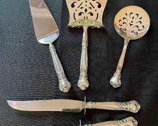 Gorham Chantilly pie server, asparagus server, tomato server and carving set