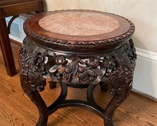 carved Asian stand w/marble inset top