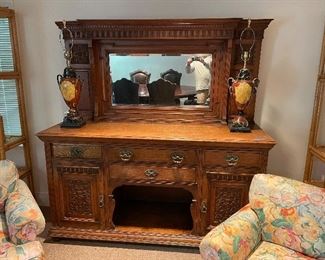 large oak server with mirror