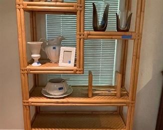 pair bamboo and rattan etageres 