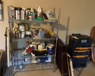 STORAGE RACK AND PULL ALONG TOOL BOX WITH TOOLS