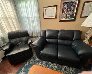 Leather Settee + Leather Chair