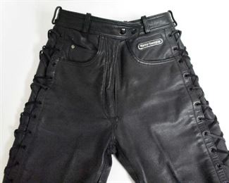 Harley Davidson Black Leather Lace-Up Riding Pants