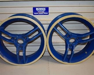 2 Blue Three Lug Nut Wheels 14 x 5T 