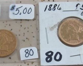 1880 & 1886 Gold $5.00 Coins