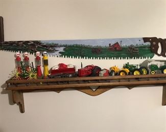 Beautiful painted two man  saw w/ tractors & pumps…