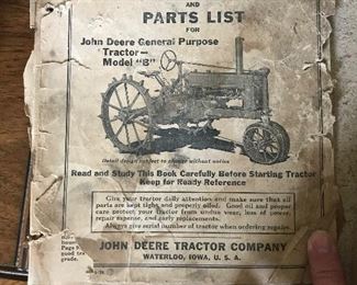 John Deere Tractor instructions and parts booklet.