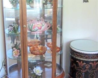 Reproduction antique curved glass curio cabinet