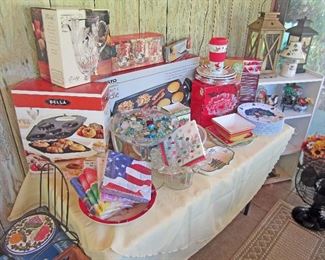 Some of many boxed kitchen and dining items