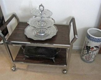 Vintage serving cart and aluminum server