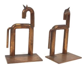 Pair Mid C Solid Copper Handmade Horse Bookends

