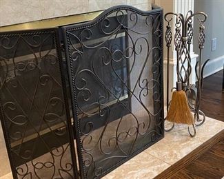 Freestanding Tri-fold Fireplace Screen with decorative scroll. 37 1/2"x 33"h.                                                                                    