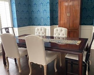 White Furniture Mahogany Ming Dining Table with 2 22” Leaves and Pads. 40”W x 62”L x 29”H.                                Extends to 106”L with Leaves. Includes Table Pads.