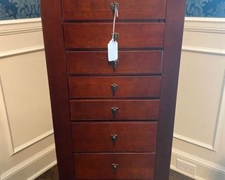 Powell Louis Phillipe Wood Jewelry Armoire, 9 Drawer with Touch Latch Side Doors 20” W x15”D x 43”H