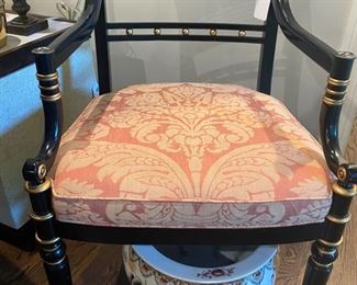 Black Lacquer Gold Accented Regency Style Chair with Lattice Open Back