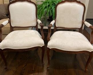 Pair of Ethan Allen French Louis XV Open Arm Library Chair Made in Italy
