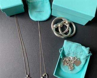 Vintage Tiffany & Company 3-Ring Baby Rattle, Tiffany & Company .925 Necklace, .925 Tiffany & Co. Paloma Picasso, Tiffany & Company .925 "Return To Bracelet"