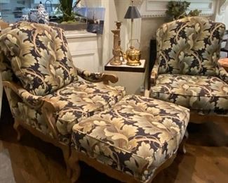 Pair of Sherrill Custom Upholstered Chairs & Ottoman from Madden McFarland