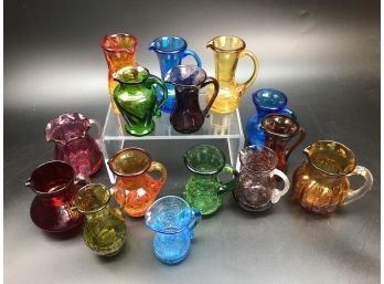Grouping of Glass Cream Pitchers Many Pilgrim Glass