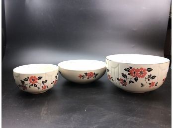 Three 1930's-40's Hall Superior Quality Kitchen Bowls- Red Poppy