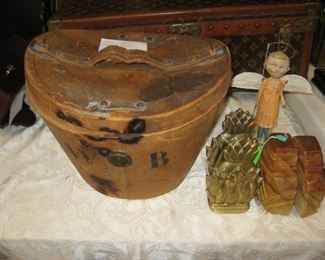 English leather hat box, book ends, and Debbie Thibault angle