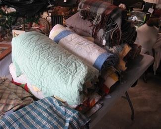 Old bedspreads, quilts, curtains