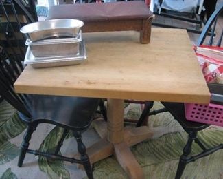 Butcher block table with 2 Windsor chairs