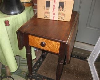 Drop leaf birds eye maple table drawer