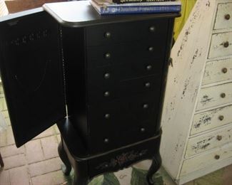 Black jewelry cabinet with hand painted flowers