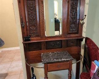 Beautiful 1800's Hall Tree/Umbrella Stand with all original hardware including copper pans and rails