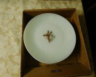 Vintage Fire King Gamebird Plates (never used), Complete 12 place settings and 10 extra dinner plates