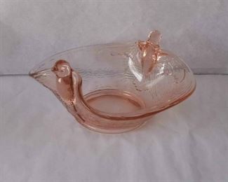 Fenton Pink Depression Glass Birds Nest Candy Dish