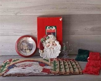 Santa Tapestry Placemats, Christmas Clock, Santa Plate And More