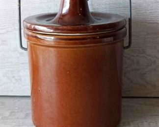 Vintage Brown Glazed CheeseButter Crock With Lid