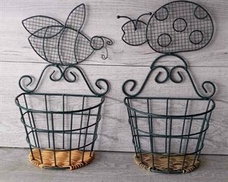 Vintage Ladybug And Bumble Bee Wall Pocket Baskets