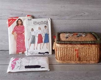 Vintage Sewing Basket And Patterns