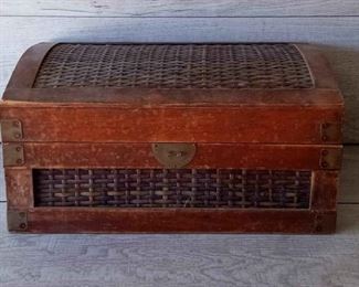 Vintage Wood With Wicker Accent Treasure Box