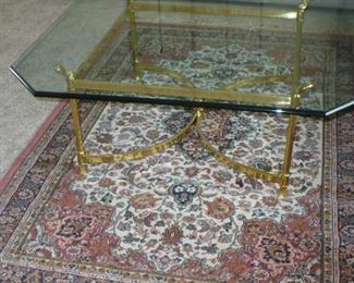 GLASS AMD BRASS COFFEE TABLE                                                         CARPET IN EXCELLENT COND.