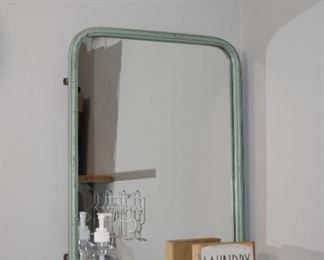 Rectangular Framed Industrial Wall Mirror with Shelf 