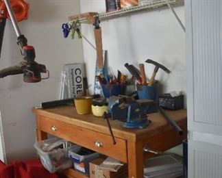 Garage Work Bench Table and Tools