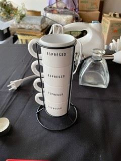 4 Mini Espresso Cups and Holder