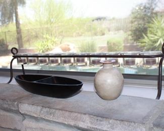 Crate & Barrel iron candle holder with candles