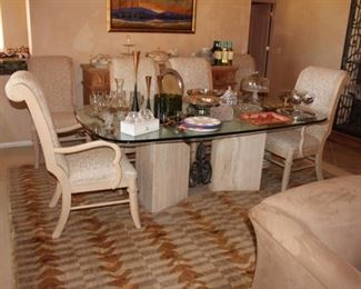 Lexington dining table with chair and stone top buffet